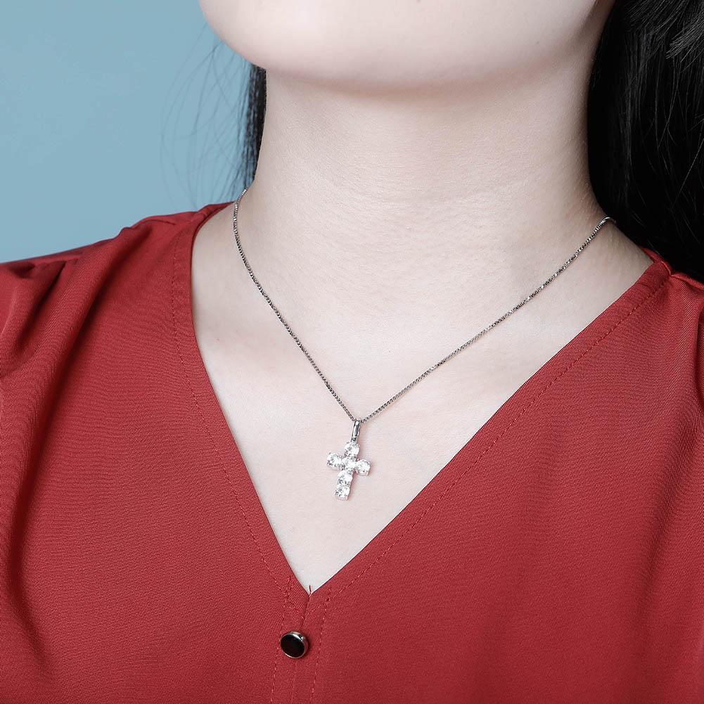 Six Diamond Cross Pendant 14K X Sterling Silver - ICECI