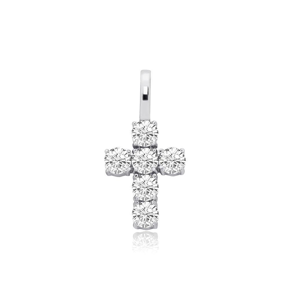 Six Diamond Cross Pendant 14K X Sterling Silver - ICECI