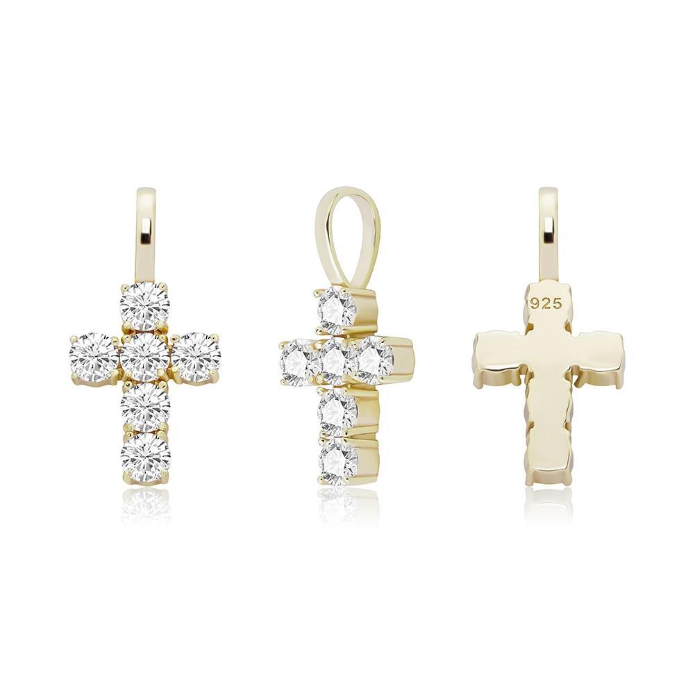 Six Diamond Cross Pendant 14K X Sterling Silver - ICECI