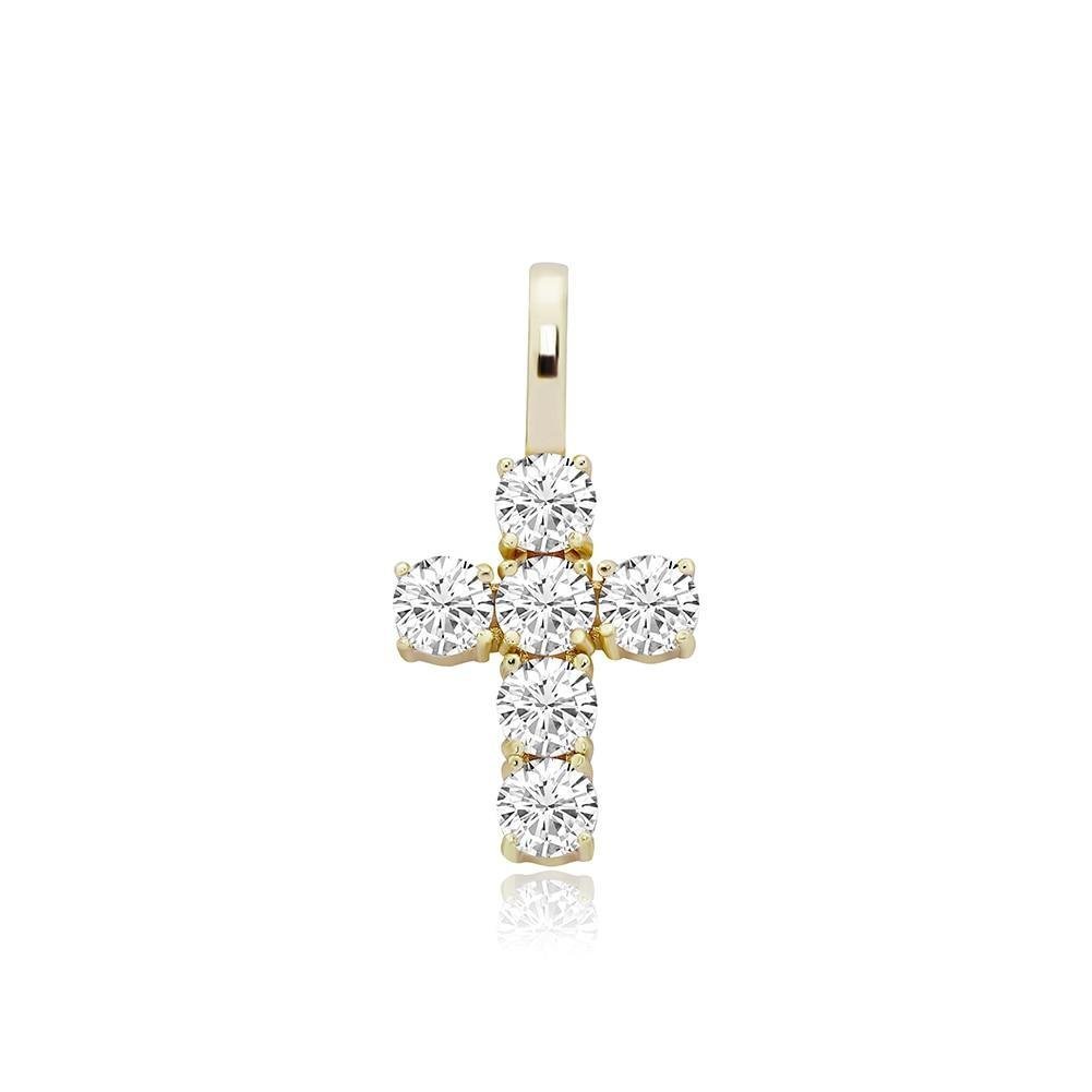 Six Diamond Cross Pendant 14K X Sterling Silver - ICECI