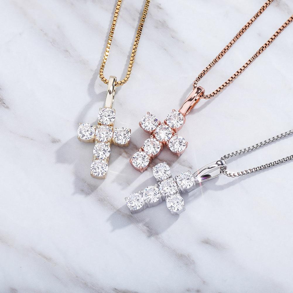 Six Diamond Cross Pendant 14K X Sterling Silver - ICECI