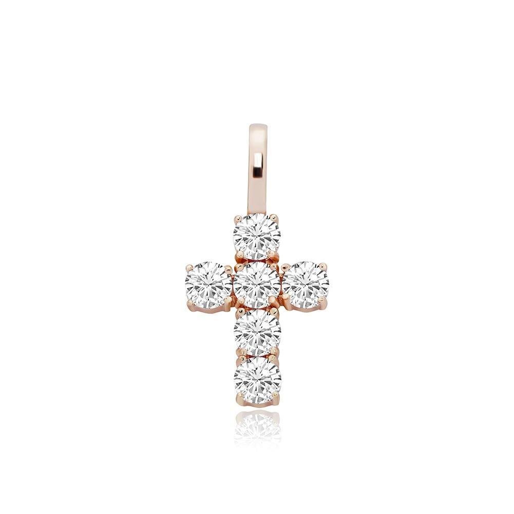 Six Diamond Cross Pendant 14K X Sterling Silver - ICECI