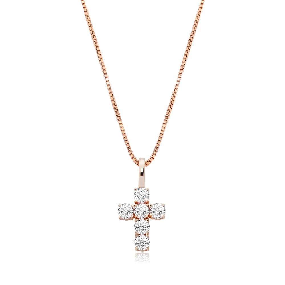 Six Diamond Cross Pendant 14K X Sterling Silver - ICECI