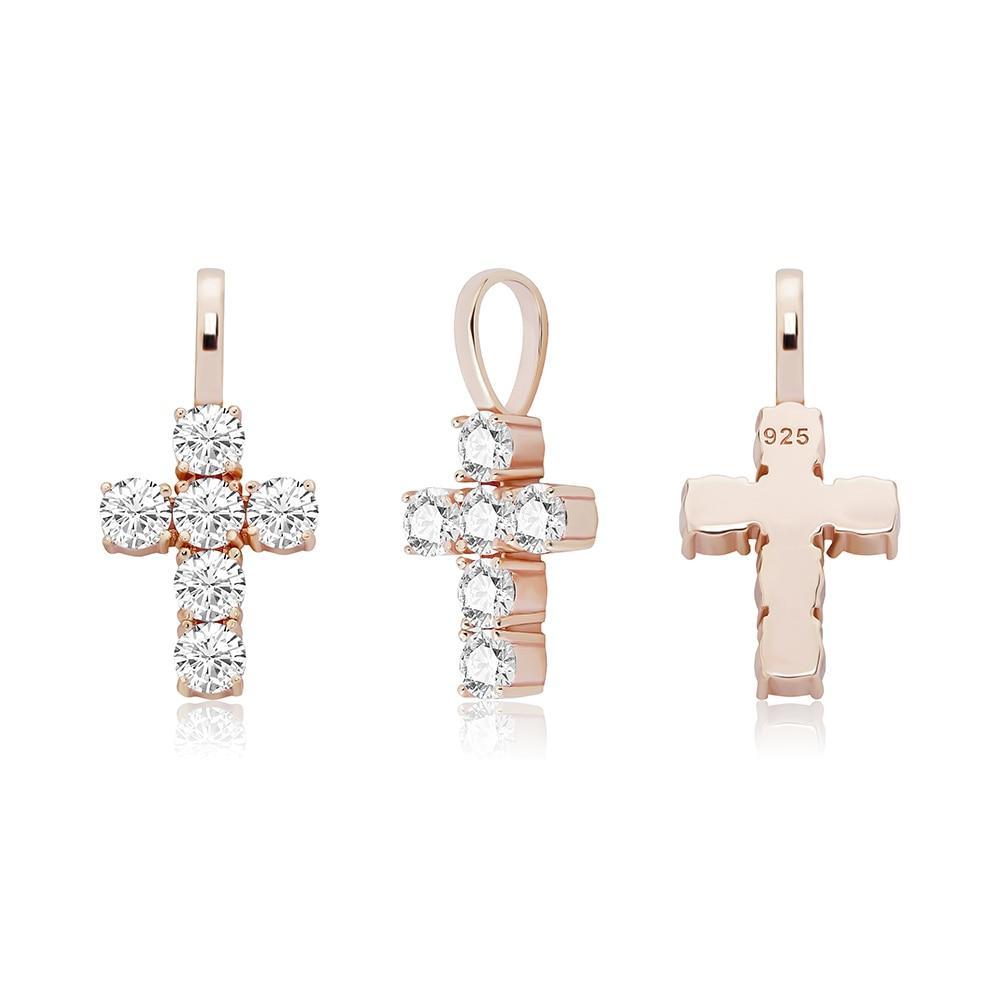 Six Diamond Cross Pendant 14K X Sterling Silver - ICECI