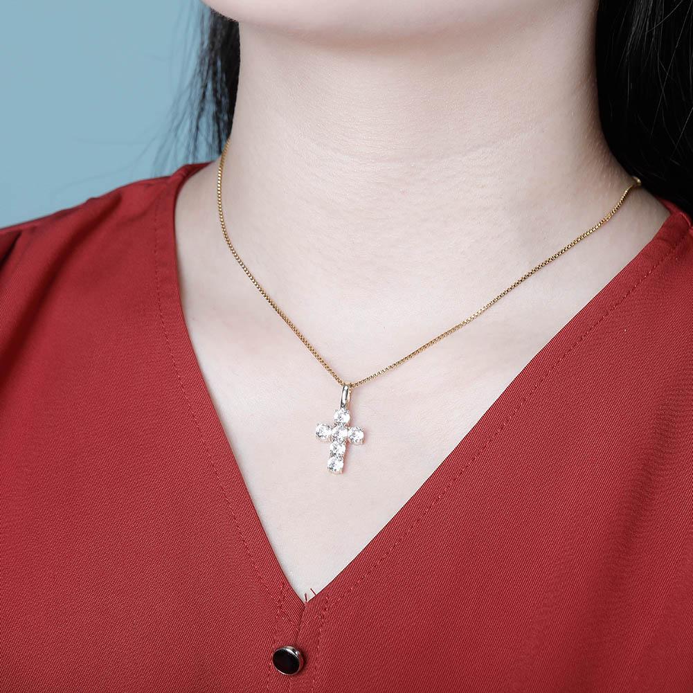 Six Diamond Cross Pendant 14K X Sterling Silver - ICECI