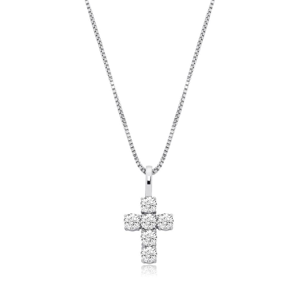 Six Diamond Cross Pendant 14K X Sterling Silver - ICECI