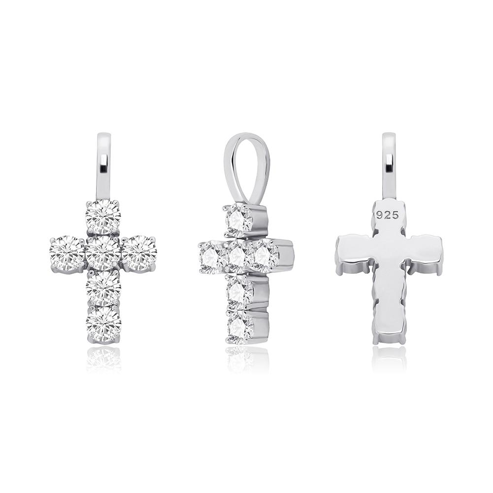 Six Diamond Cross Pendant 14K X Sterling Silver - ICECI
