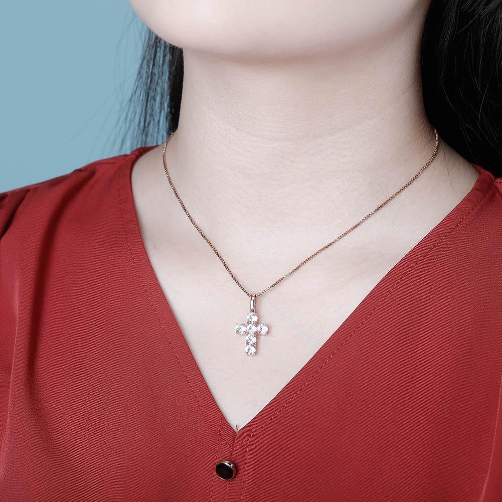 Six Diamond Cross Pendant 14K X Sterling Silver - ICECI