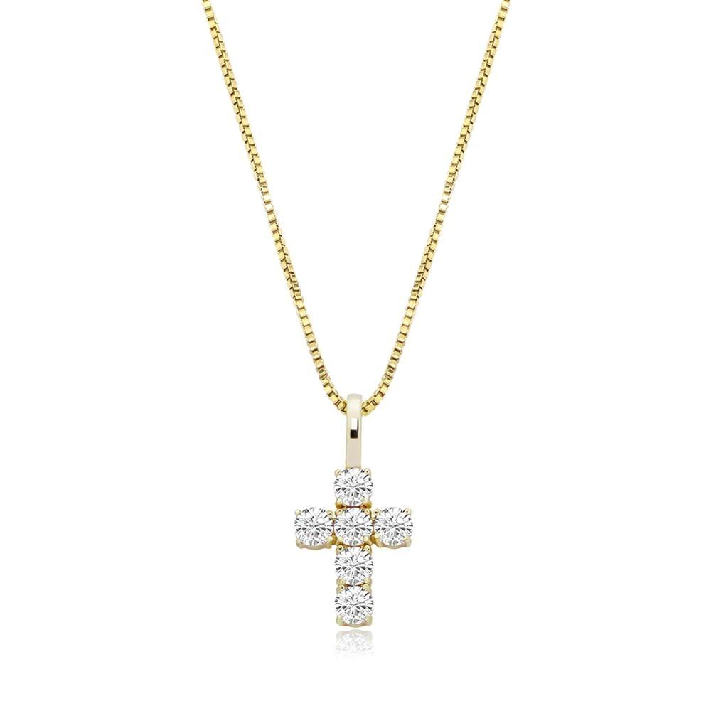 Six Diamond Cross Pendant 14K X Sterling Silver - ICECI