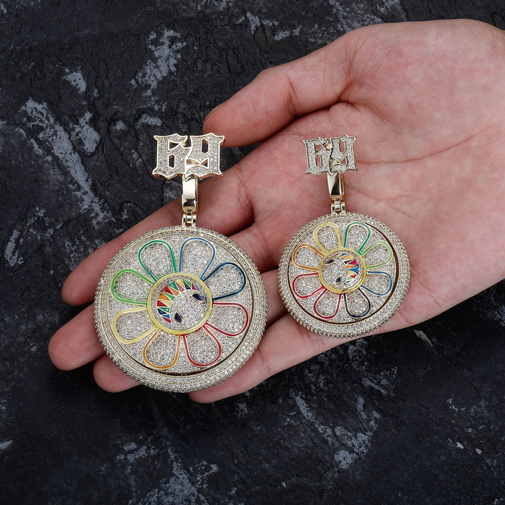 Small 69 Rotating Smile Sunflower Pendant 14K - ICECI