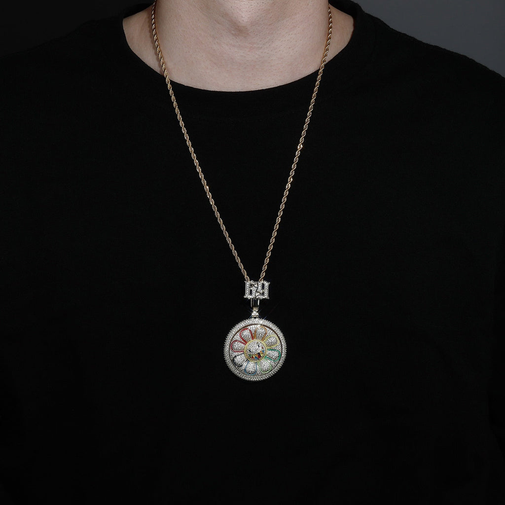 Small 69 Rotating Smile Sunflower Pendant 14K - ICECI