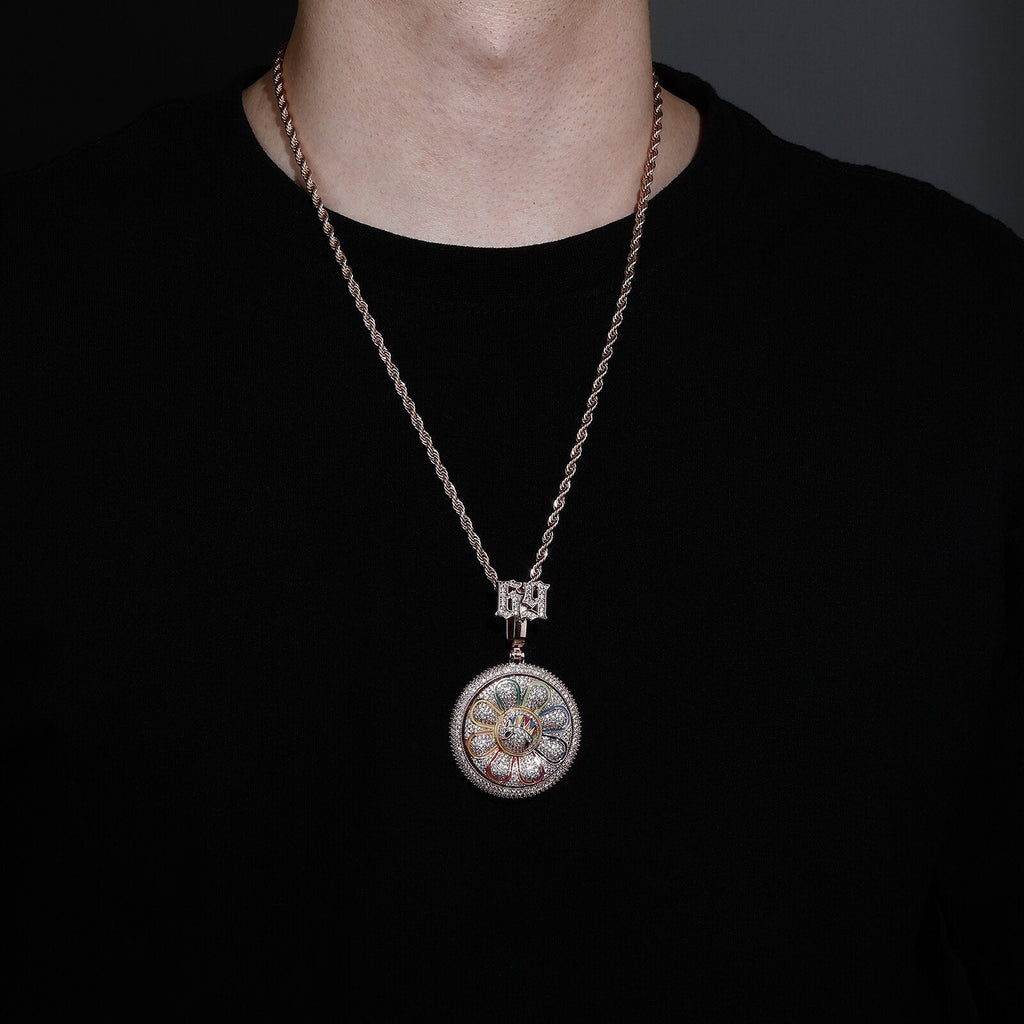 Small 69 Rotating Smile Sunflower Pendant 14K - ICECI