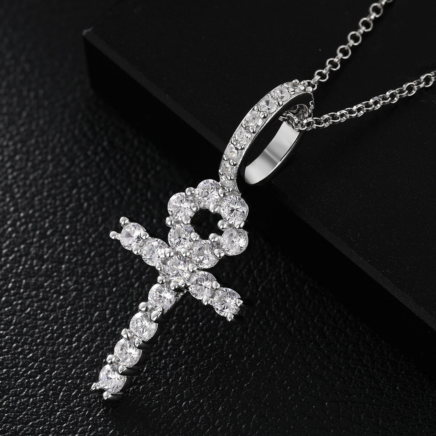 Small Ankh Cross Pendant 18K x Moissanite - ICECI