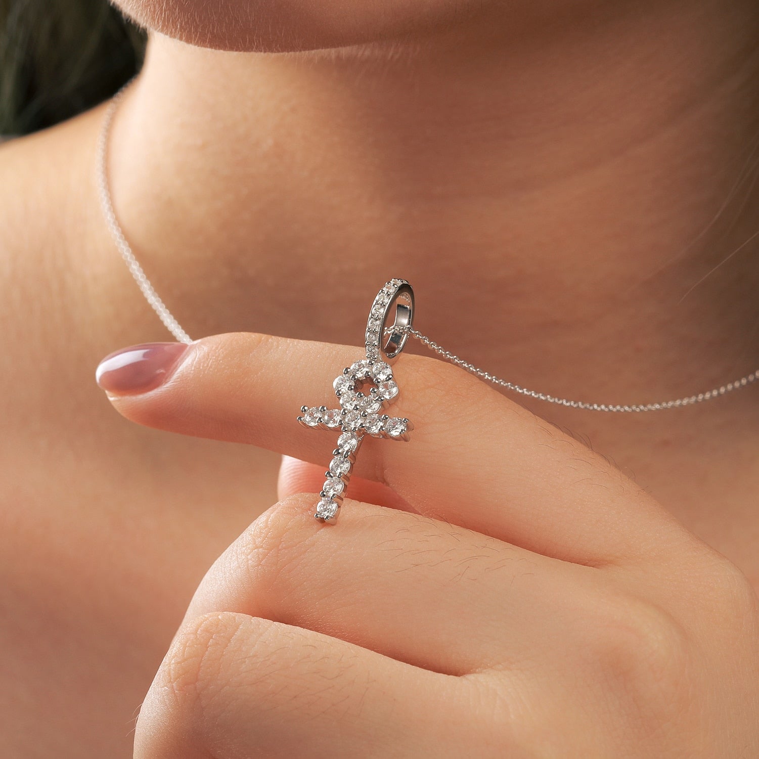 Small Ankh Cross Pendant 18K x Moissanite - ICECI