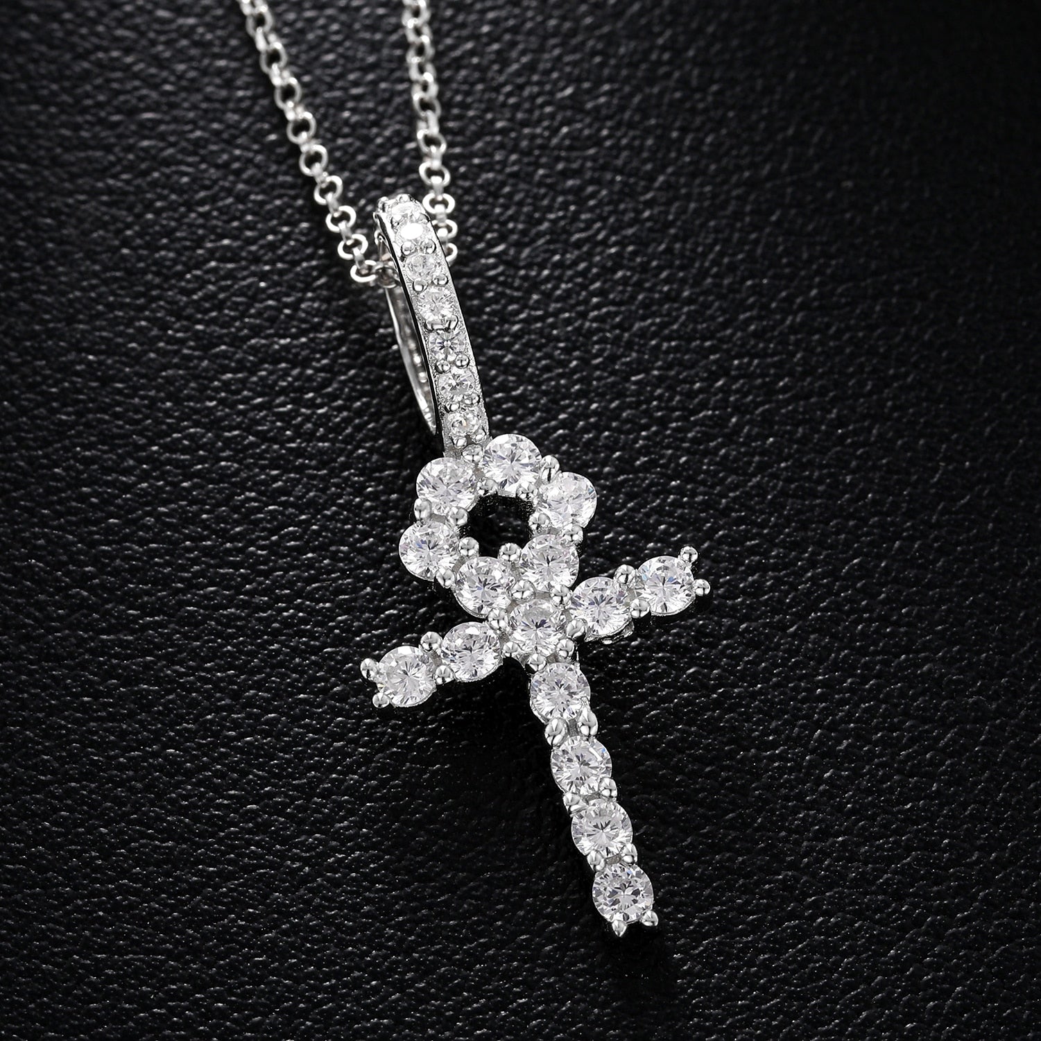 Small Ankh Cross Pendant 18K x Moissanite - ICECI