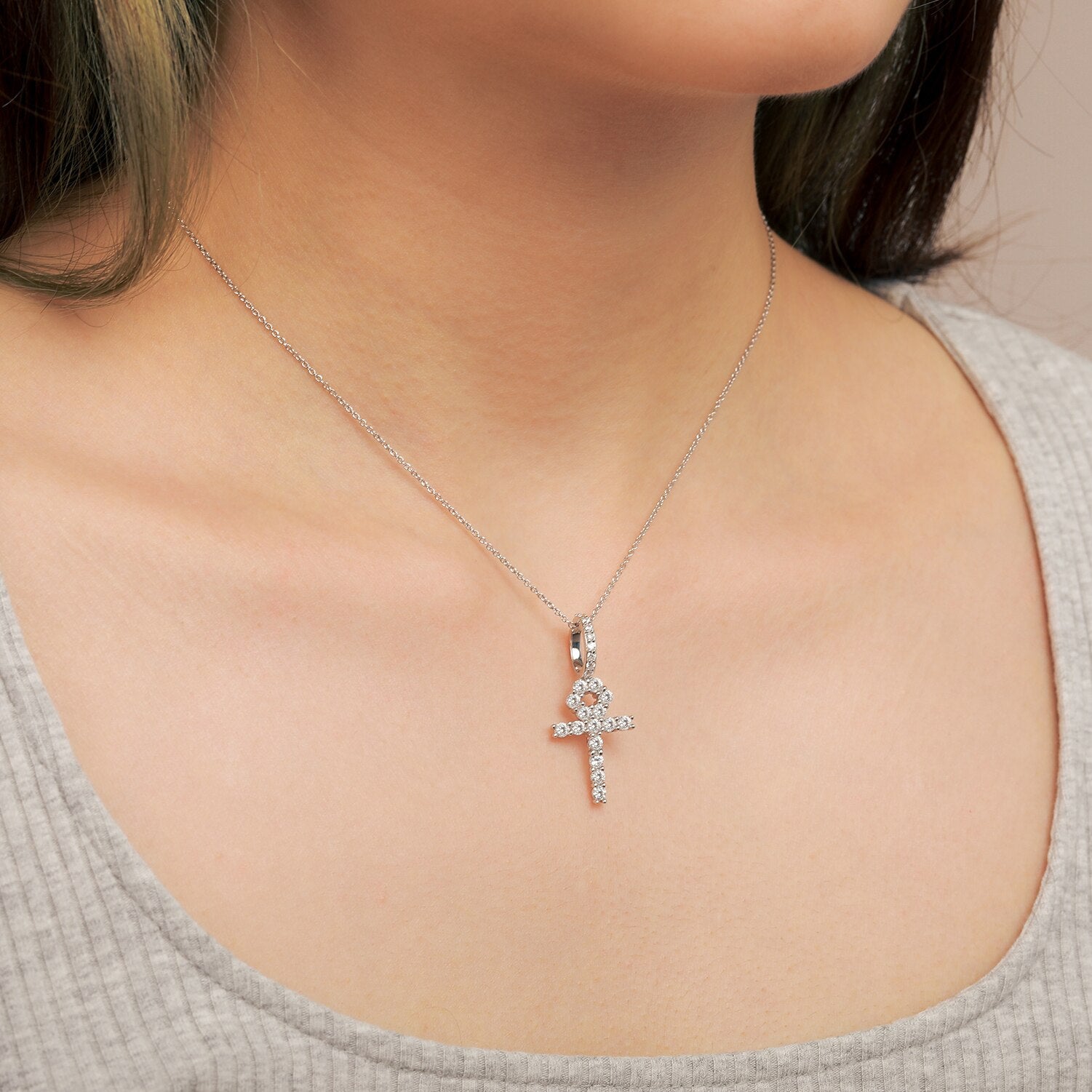 Small Ankh Cross Pendant 18K x Moissanite - ICECI