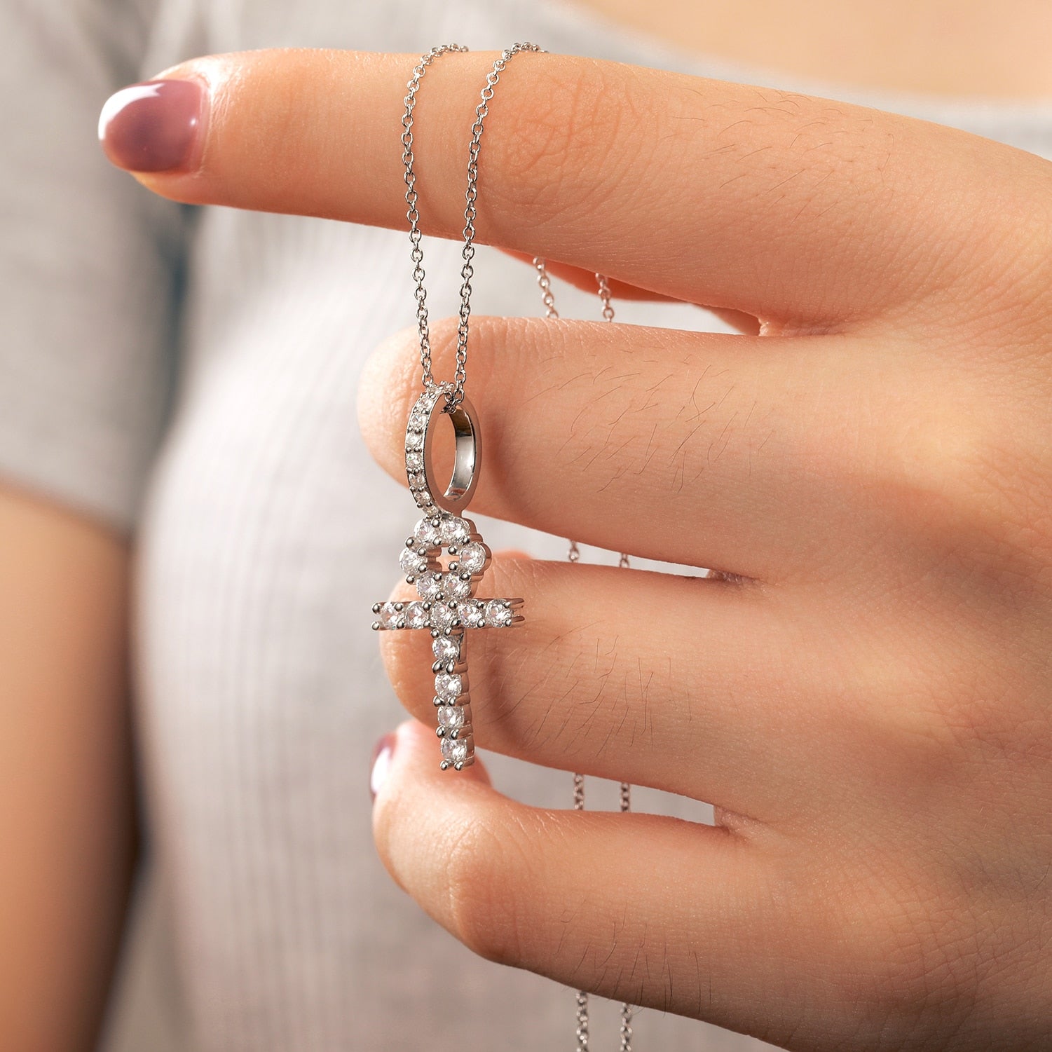 Small Ankh Cross Pendant 18K x Moissanite - ICECI