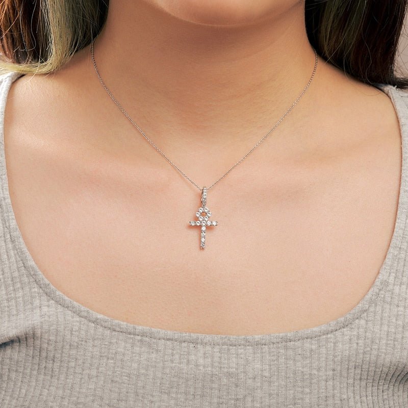 Small Ankh Cross Pendant 18K x Moissanite - ICECI