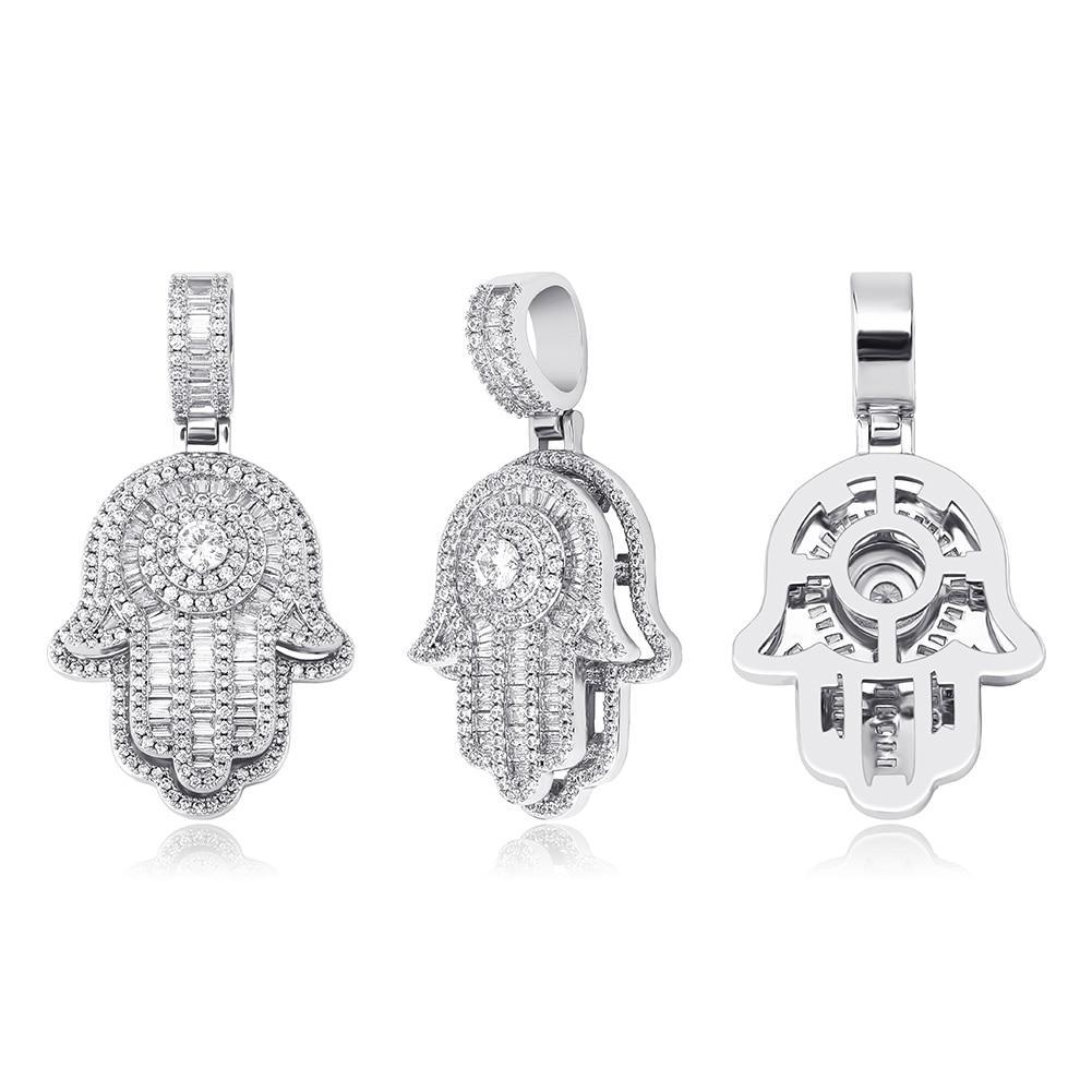 Solitaire Baguette Hamsa Pendant 14K - ICECI