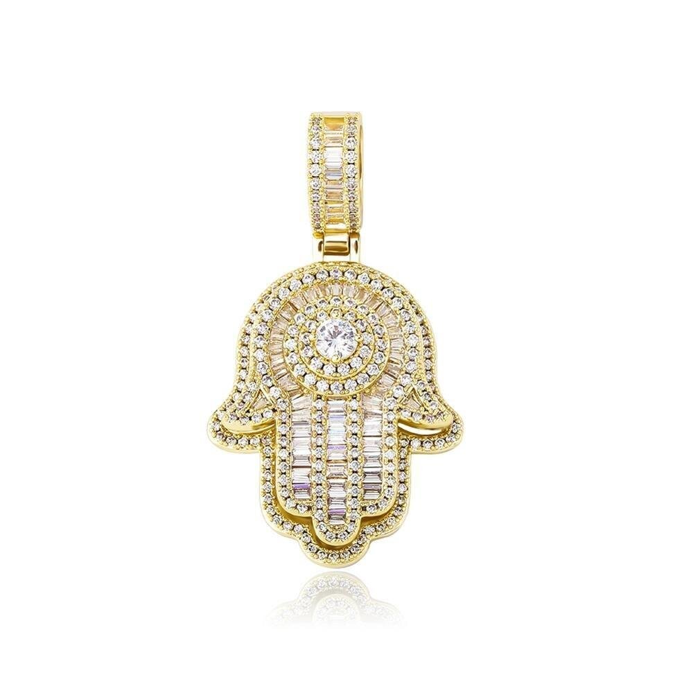 Solitaire Baguette Hamsa Pendant 14K - ICECI
