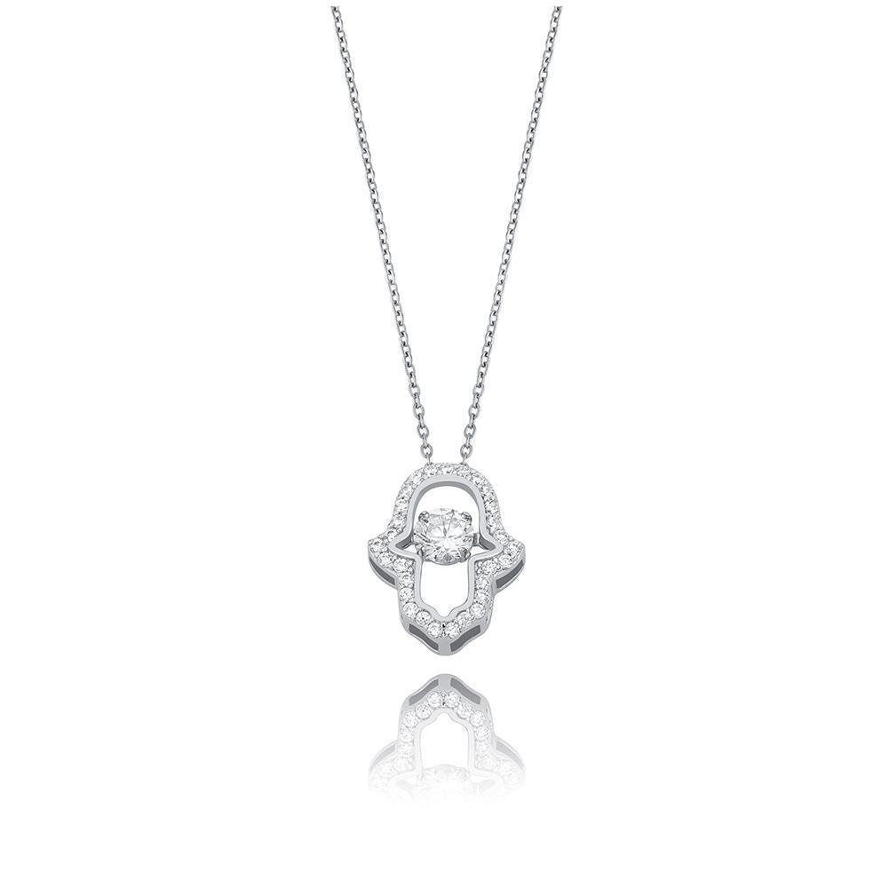 Solitaire Hamsa Hand Pendant 14K x Sterling Silver - ICECI