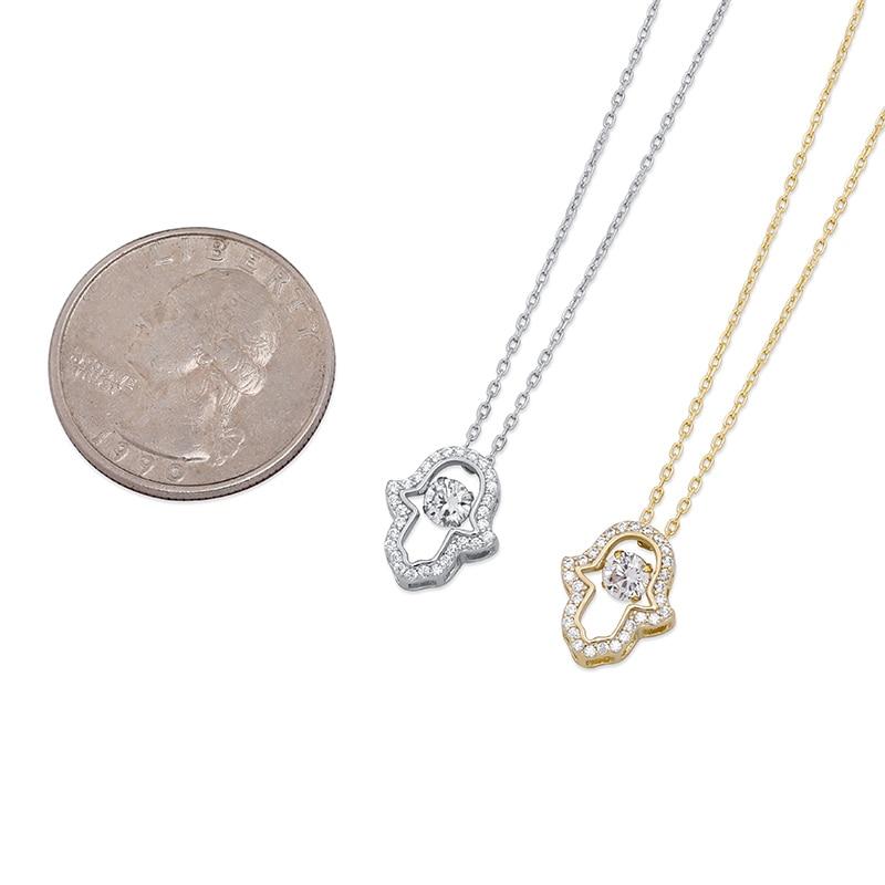 Solitaire Hamsa Hand Pendant 14K x Sterling Silver - ICECI