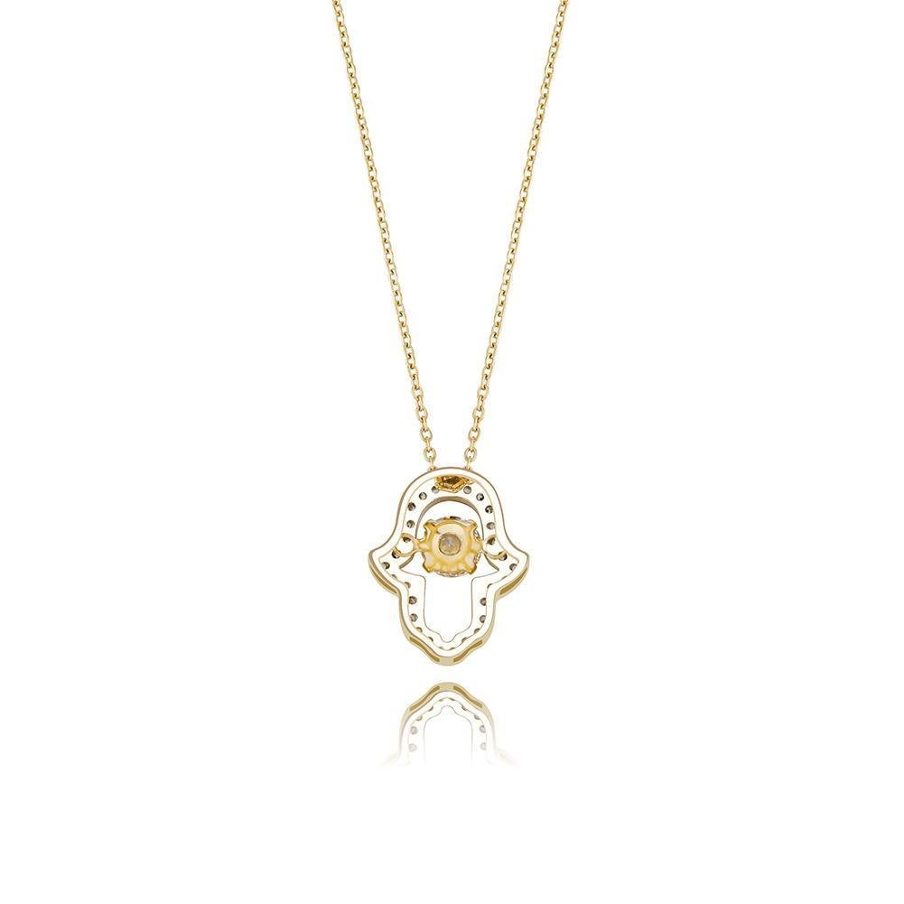 Solitaire Hamsa Hand Pendant 14K x Sterling Silver - ICECI