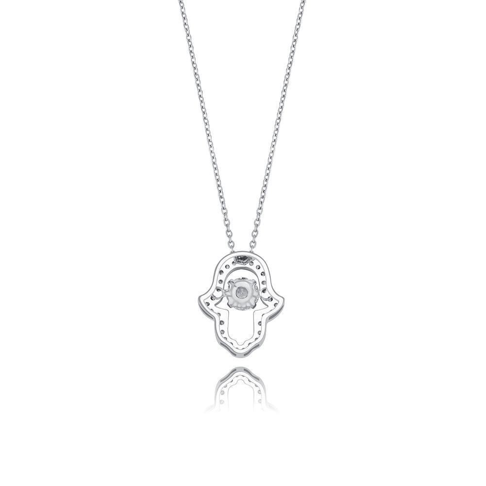 Solitaire Hamsa Hand Pendant 14K x Sterling Silver - ICECI