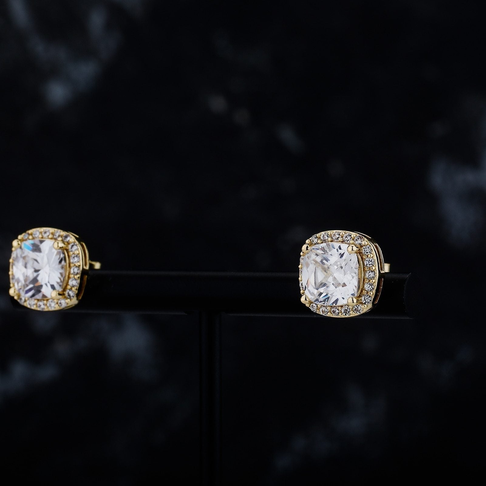 Square Halo Stud Earrings 14K - ICECI
