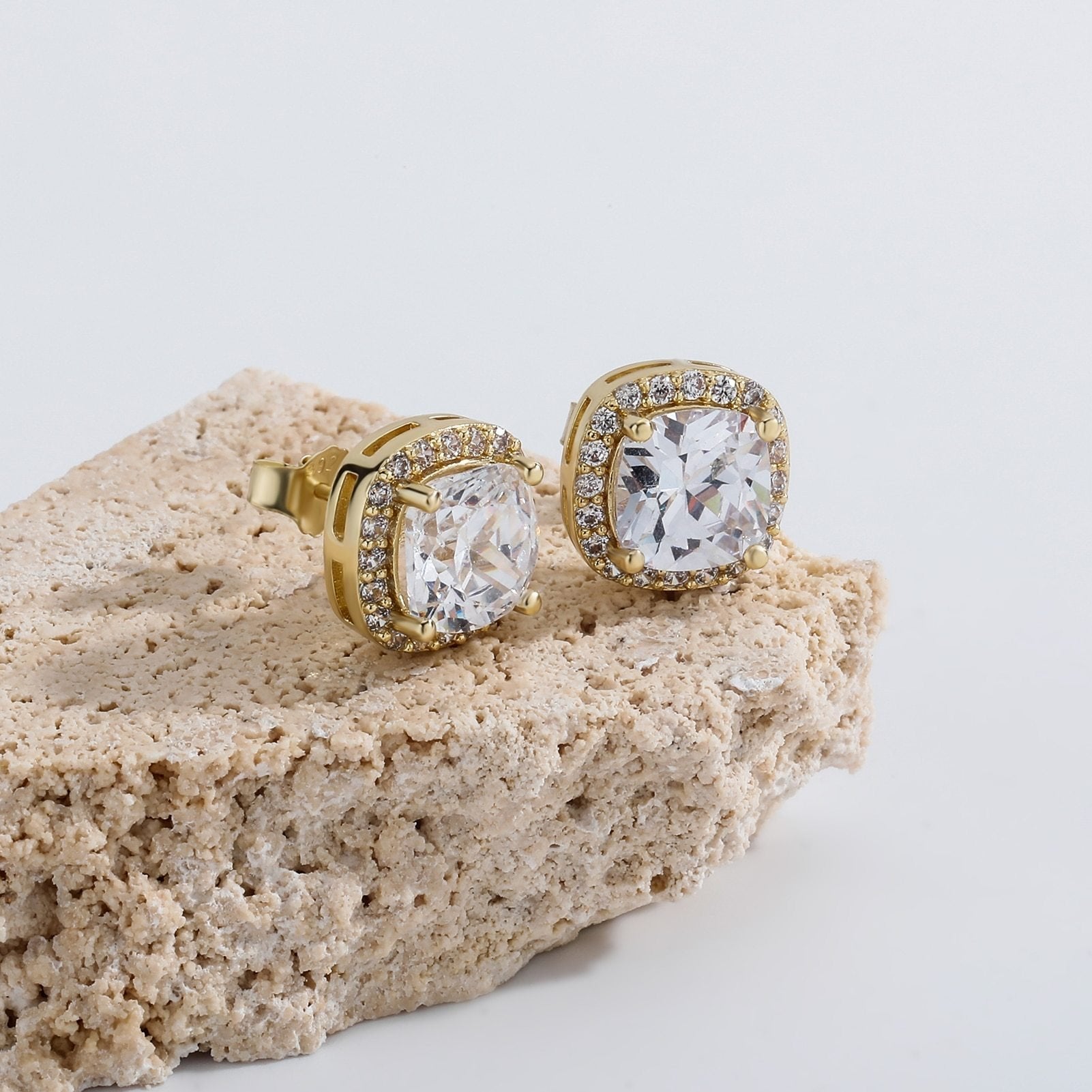 Square Halo Stud Earrings 14K - ICECI
