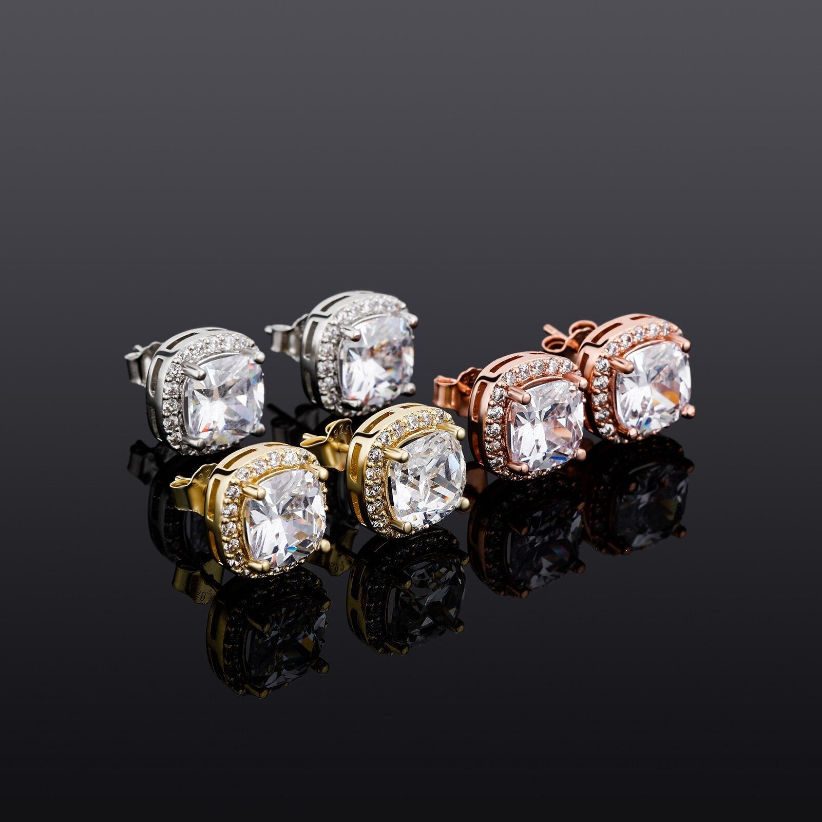 Square Halo Stud Earrings 14K - ICECI