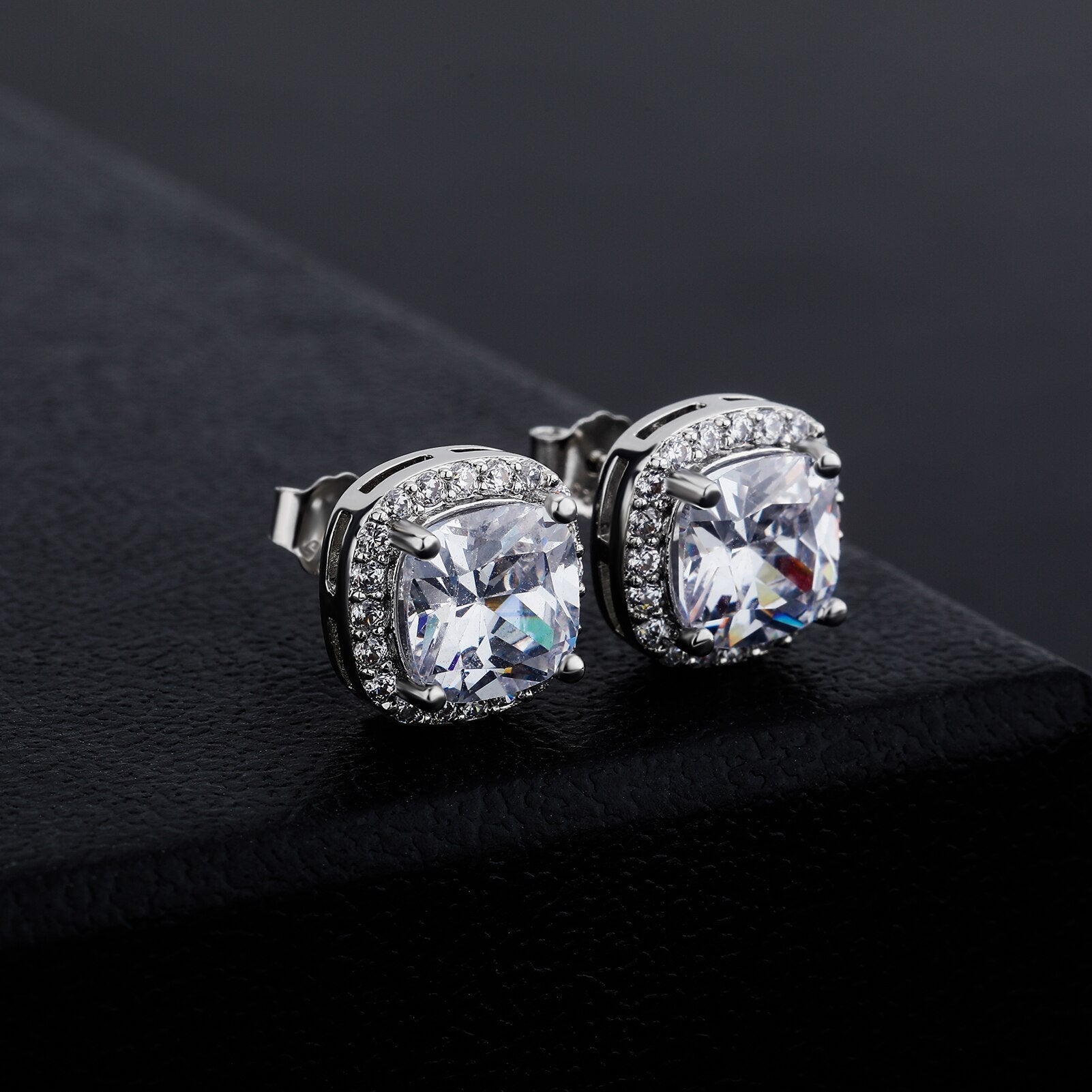 Square Halo Stud Earrings 14K - ICECI