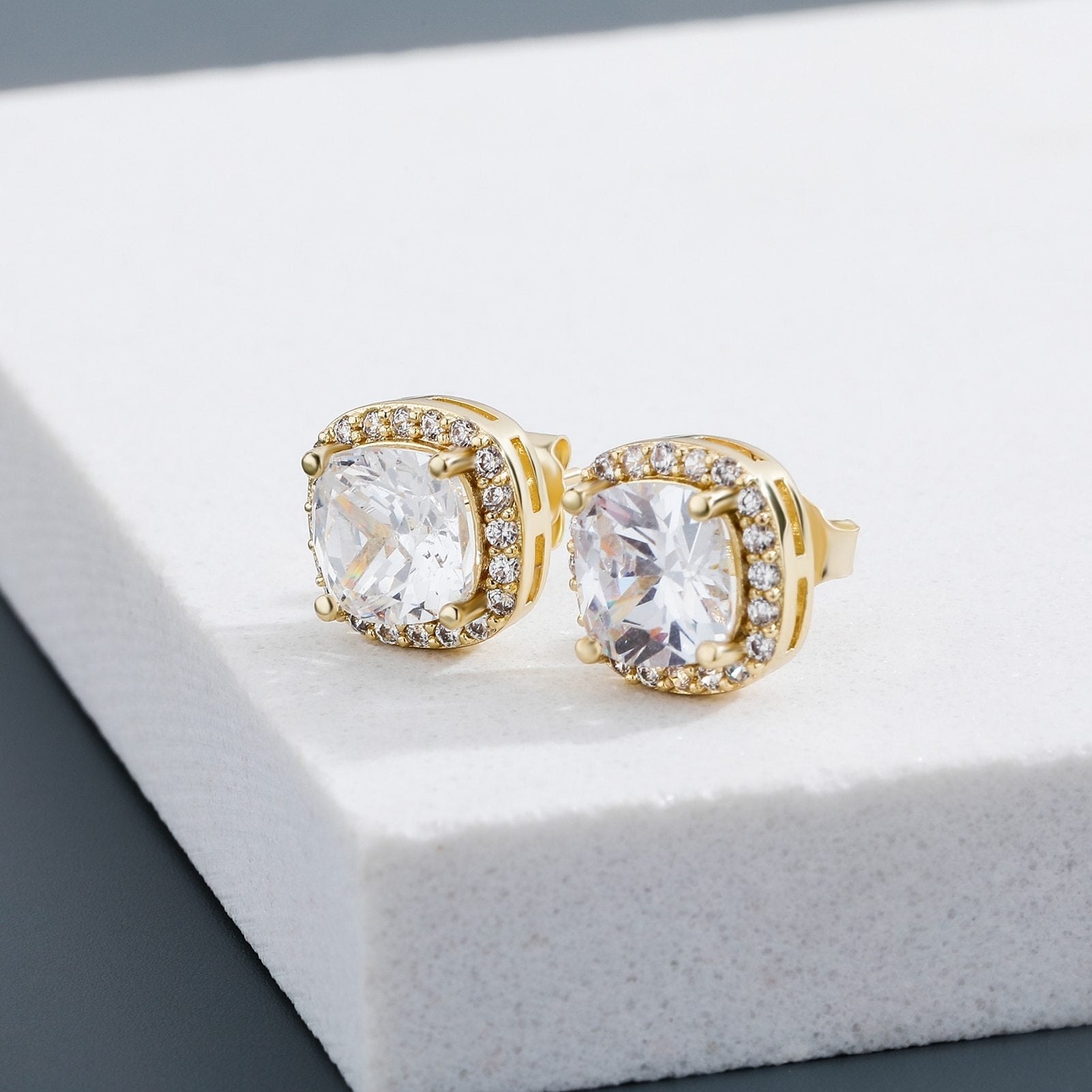 Square Halo Stud Earrings 14K - ICECI