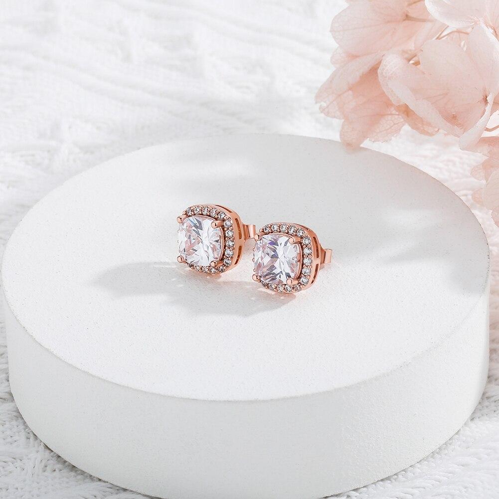 Square Halo Stud Earrings 14K - ICECI