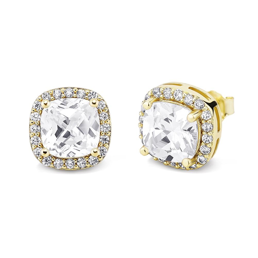 Square Halo Stud Earrings 14K - ICECI