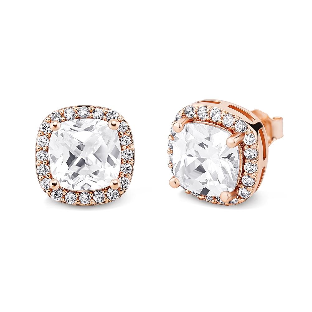Square Halo Stud Earrings 14K - ICECI