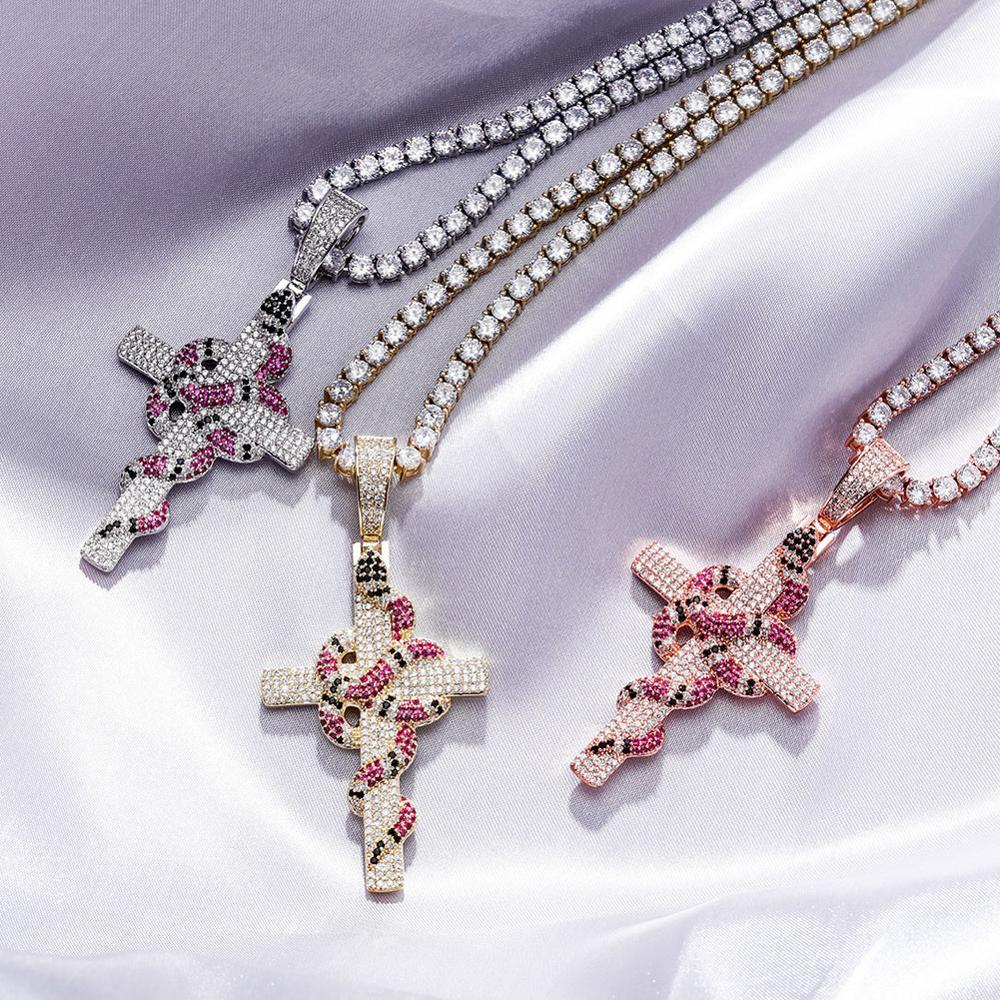 Twisted Coral Snake Cross Pendant 18K - ICECI