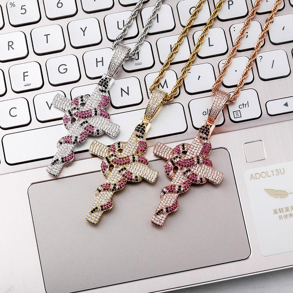 Twisted Coral Snake Cross Pendant 18K - ICECI