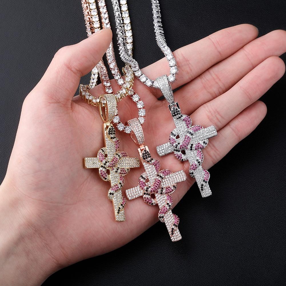 Twisted Coral Snake Cross Pendant 18K - ICECI