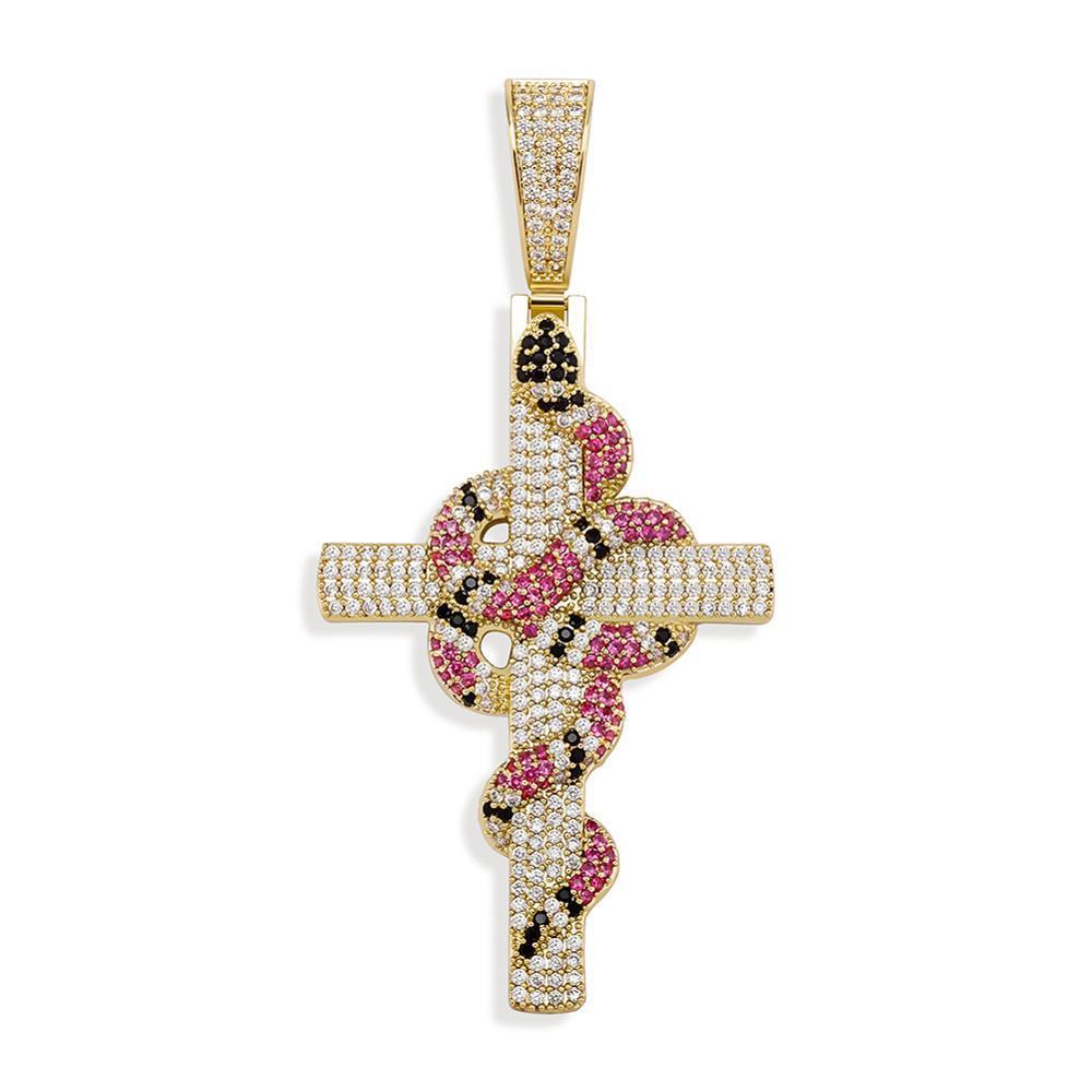Twisted Coral Snake Cross Pendant 18K - ICECI