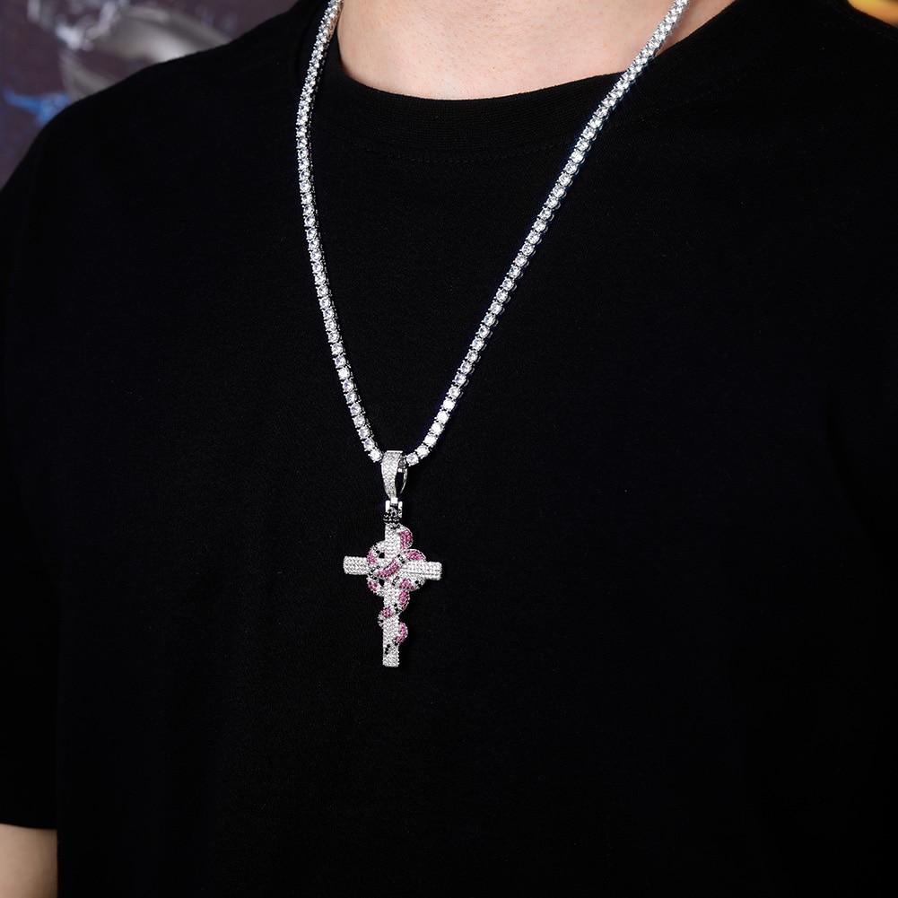 Twisted Coral Snake Cross Pendant 18K - ICECI