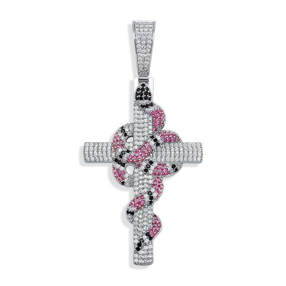 Twisted Coral Snake Cross Pendant 18K - ICECI