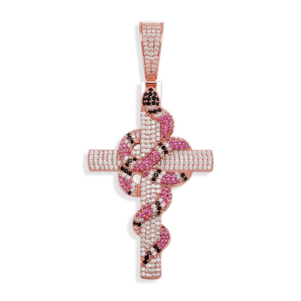 Twisted Coral Snake Cross Pendant 18K - ICECI