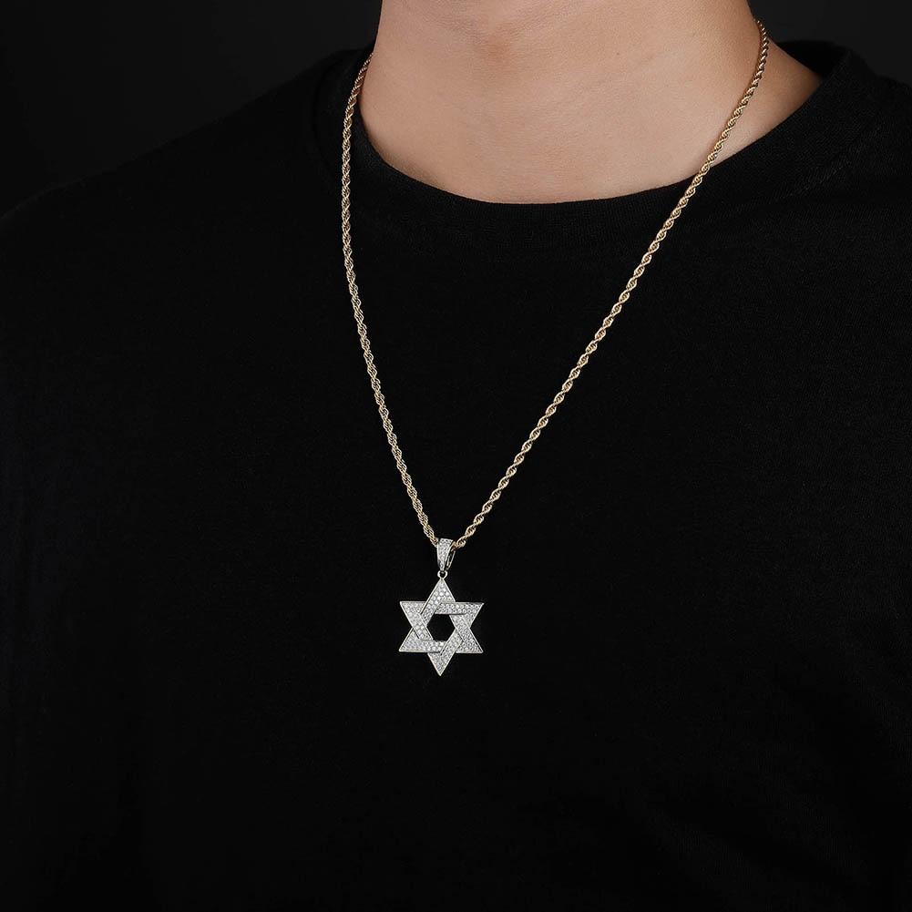 Two - Tone Star of David Pendant 18K - ICECI