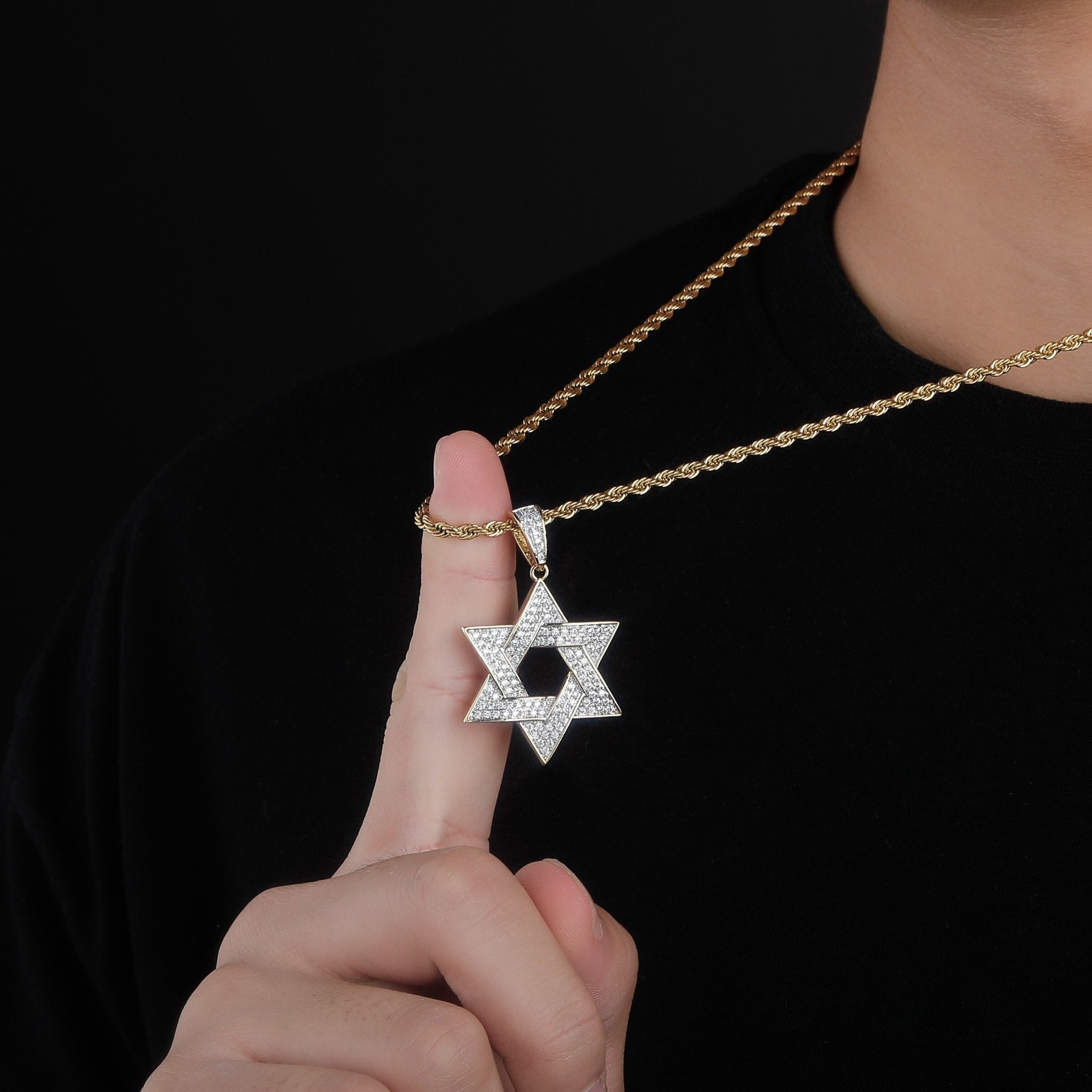 Two - Tone Star of David Pendant 18K - ICECI