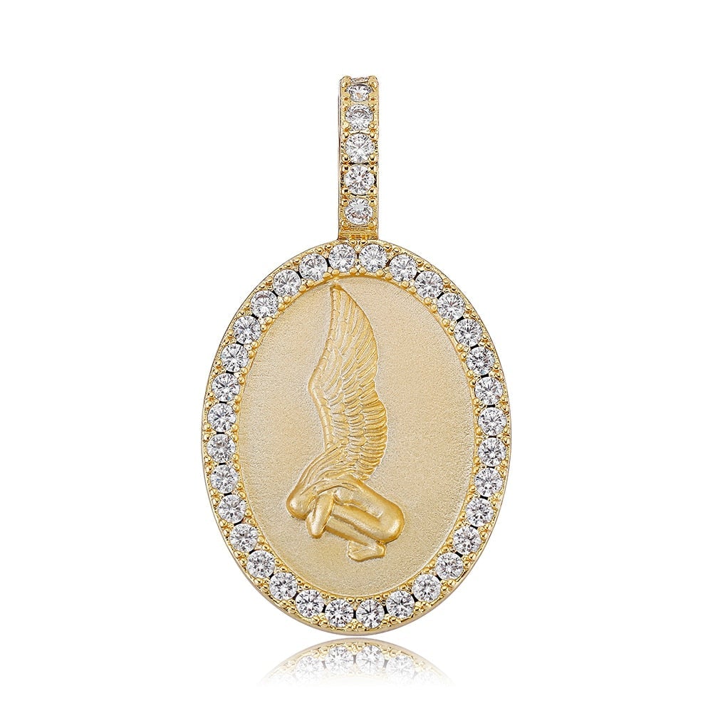 Vintage Angel Oval Pendant 14K - ICECI