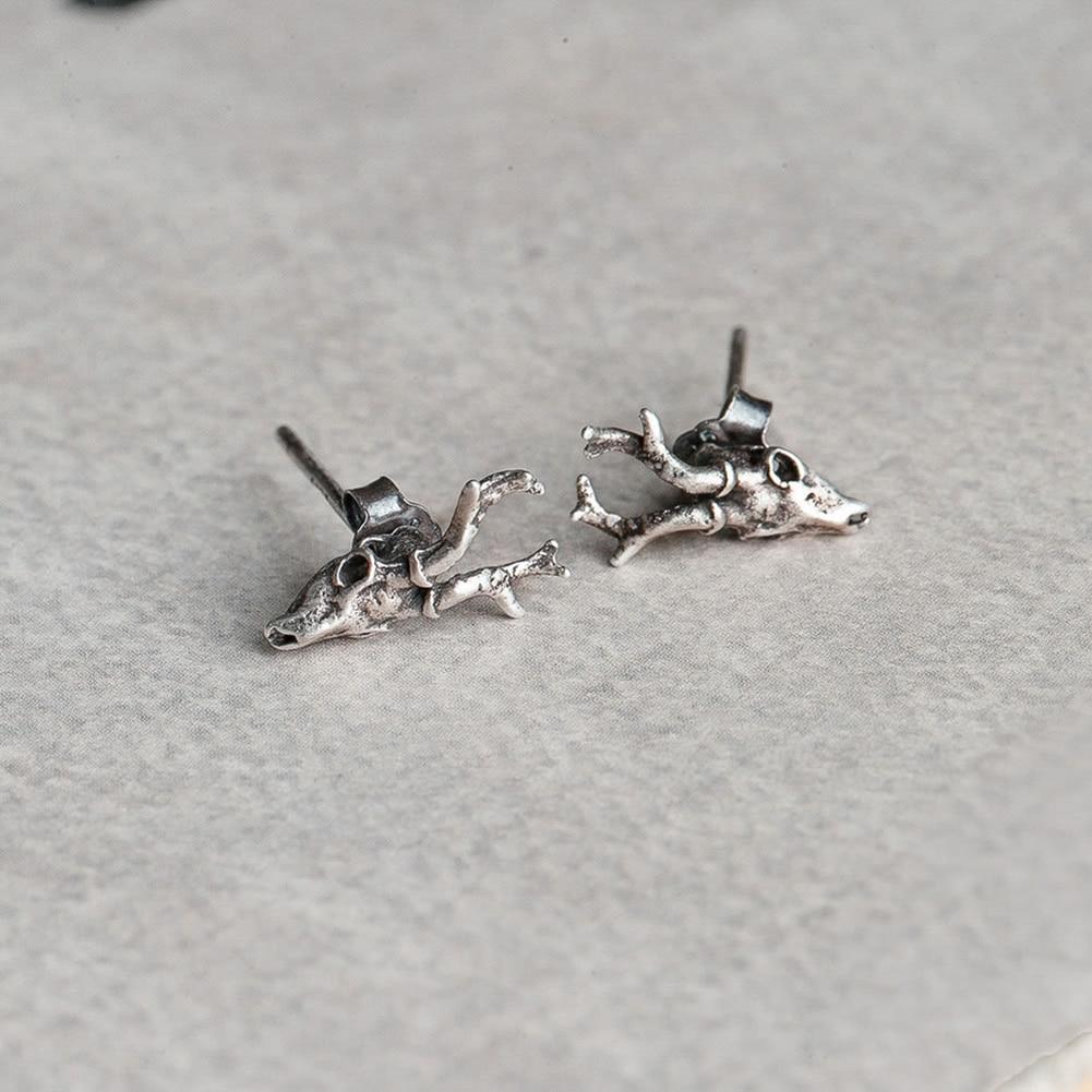 Vintage Deer Skull Stud Earrings x Sterling Silver - ICECI