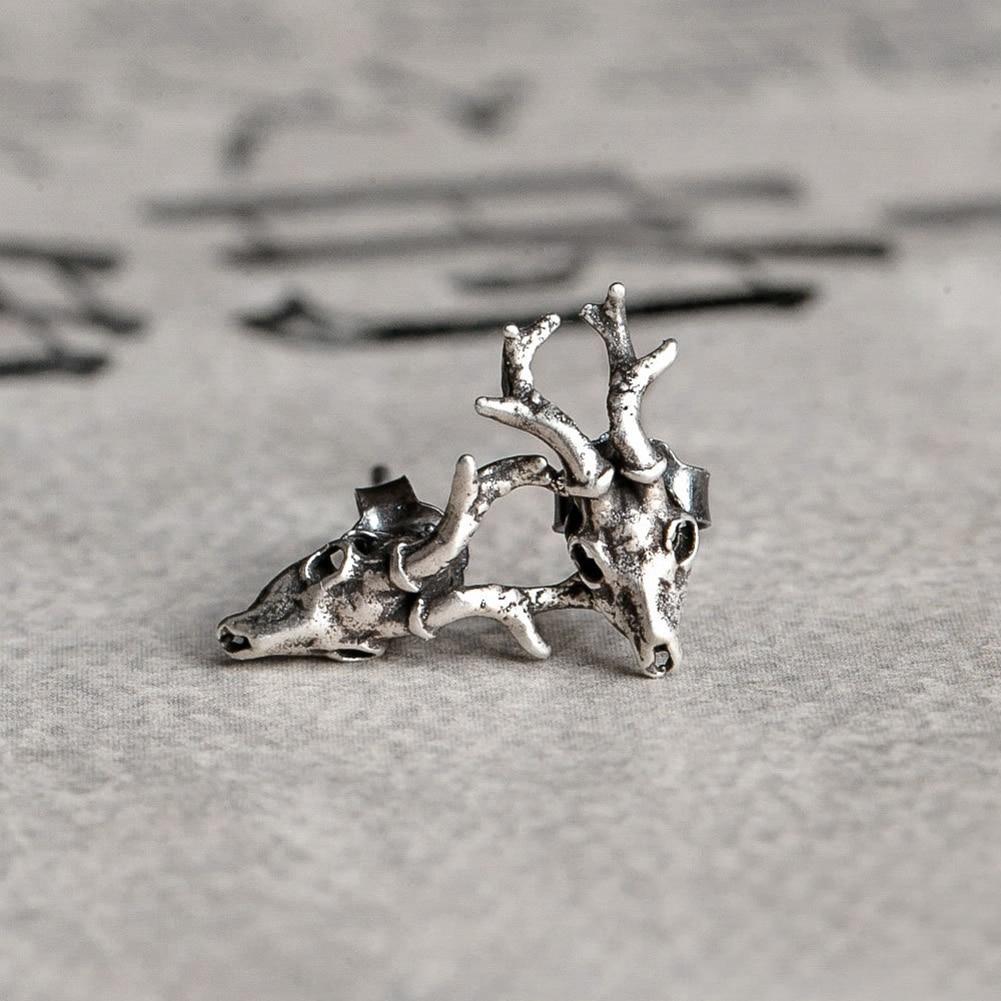 Vintage Deer Skull Stud Earrings x Sterling Silver - ICECI