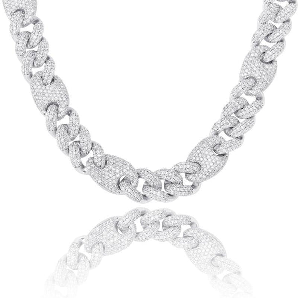 Diamond Cuban Link Choker - 12mm, Size 12-16, 14K White Chain - The GLD Shop