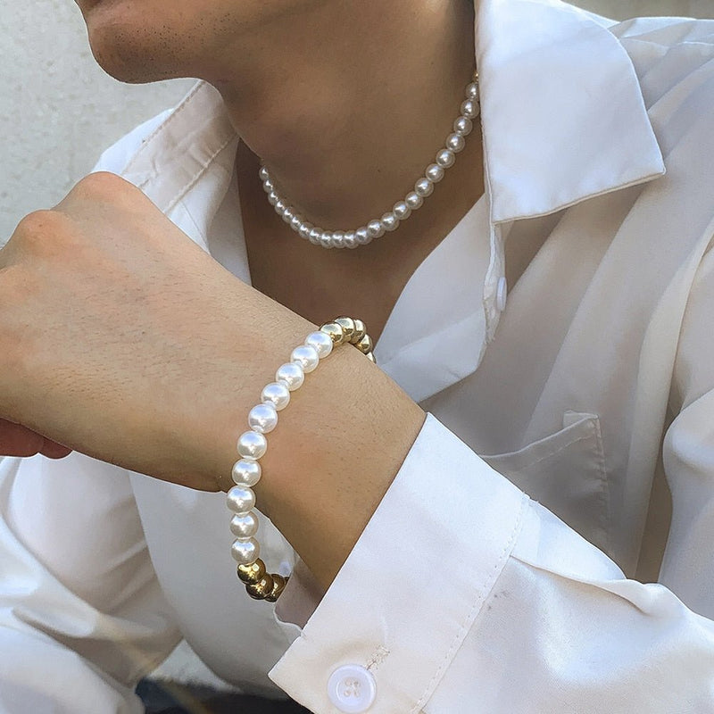 Two-Tone Pearl Bracelet Pearl 14K - Chain ICECI + Two-Tone Bundle